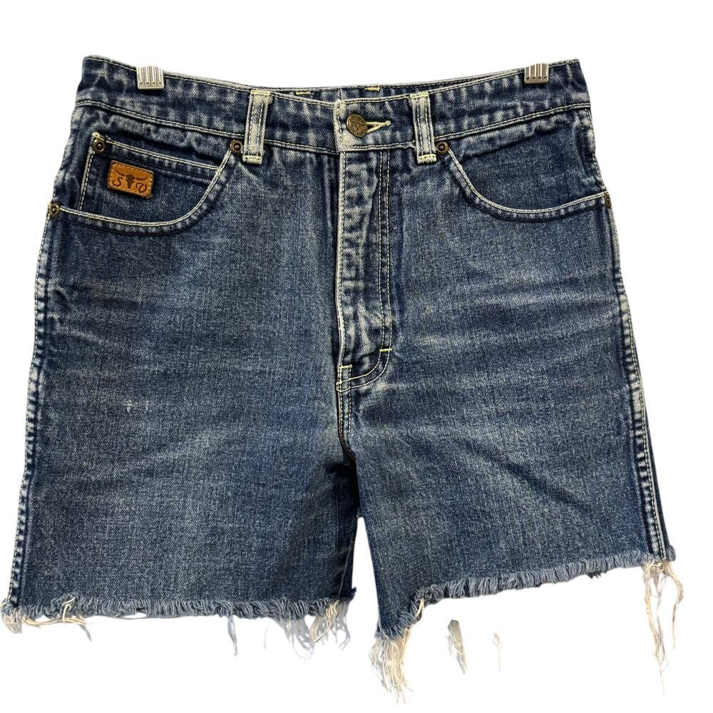 VTG Sergio Valente High Rise Denim Cut Off Shorts Dark Wash Frayed Hem 29" Waist